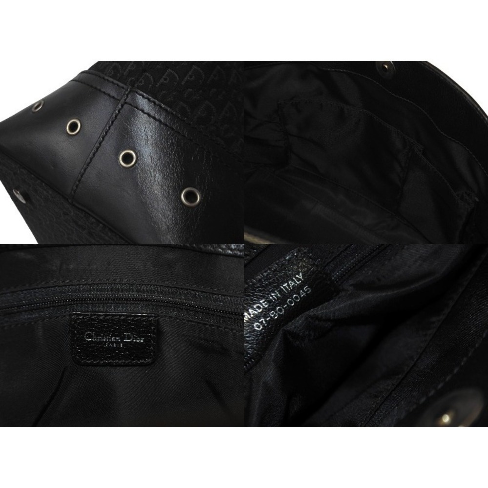 Christian Dior Trotter Handbag Flower Embroidery Canvas Leather Black - Picture 10 of 10